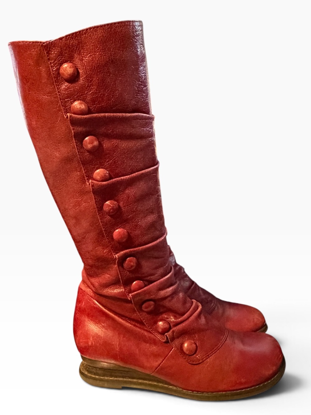 Miz Mooz Bloom Red Button-Accent Knee High Boots - Size 8